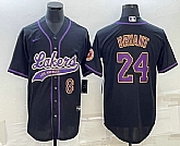 Men's Los Angeles Lakers #8 #24 Kobe Bryant Number Black With Patch Cool Base Stitched Baseball Jersey,baseball caps,new era cap wholesale,wholesale hats